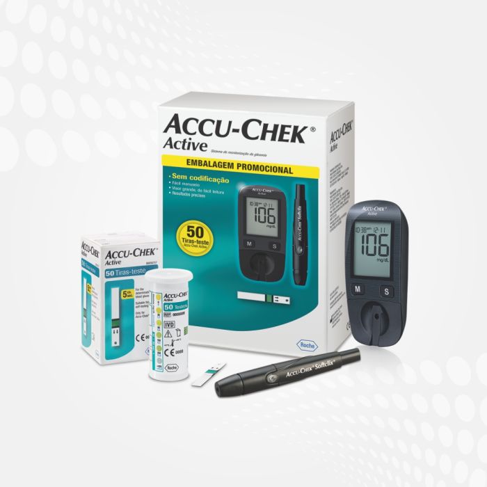 Accu-Chek Medidor de Glicose no Sangue Ativo, Kit Precision Importado Home, Diabetes Self-test