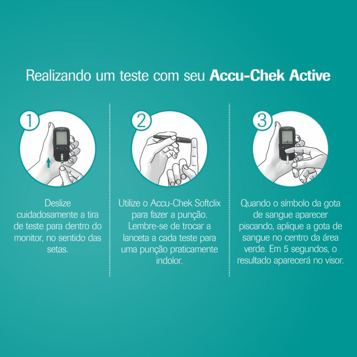 Accu-Chek Medidor de Glicose no Sangue Ativo, Kit Precision Importado Home, Diabetes Self-test