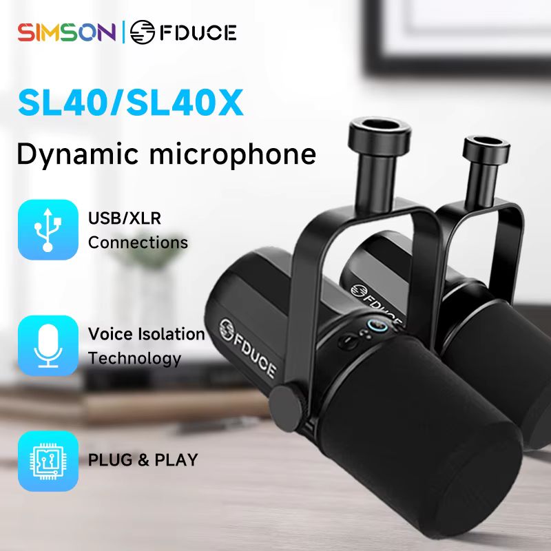 FDUCE SL40X/SL40 USB/XLR microfone dinâmico com built-in Headset saída & isolamento de som, para podcasts, jogos, transmissão ao vivo