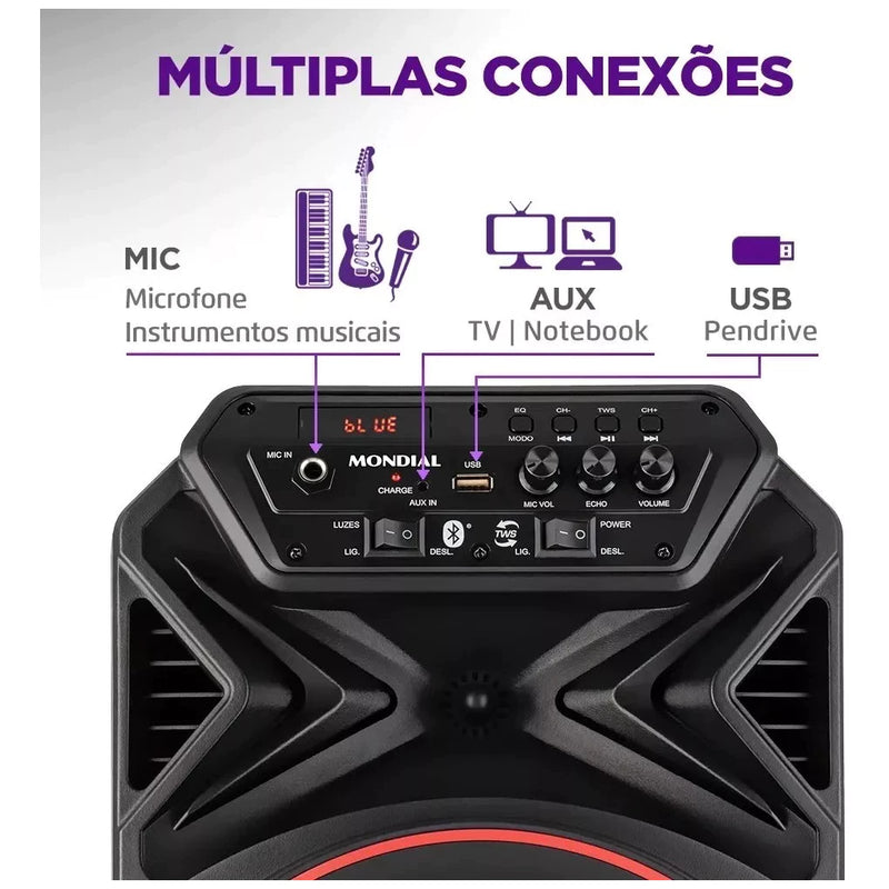 Caixa De Som Amplificada Bluetooth 250w Cm250 Mondial Bivolt Cor Preto 110v/220v