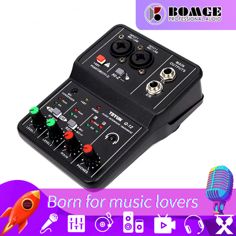 Interface de áudio portátil profissional mini usb placa de som externa mixer 48v computador guitarra estúdio pc registro